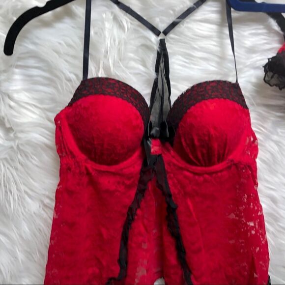 NWT Linea Donatella Intimates Camidoll & Thong Red w/ Black Lace Trim - Picture 2 of 15